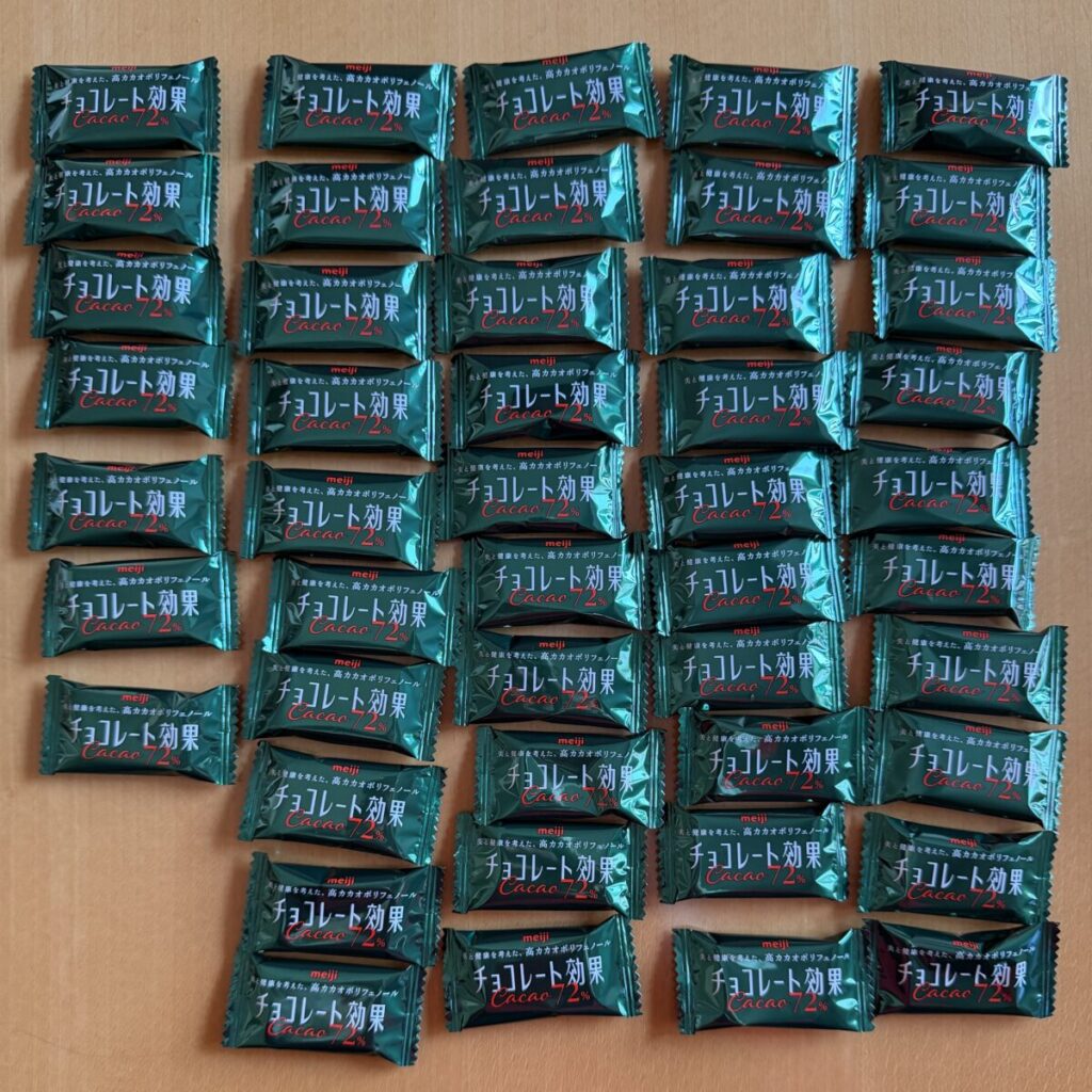 チョコレート効果の大袋を広げて撮った画像
