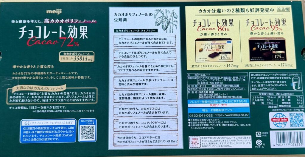 チョコレート効果のパッケージ裏面を撮った画像