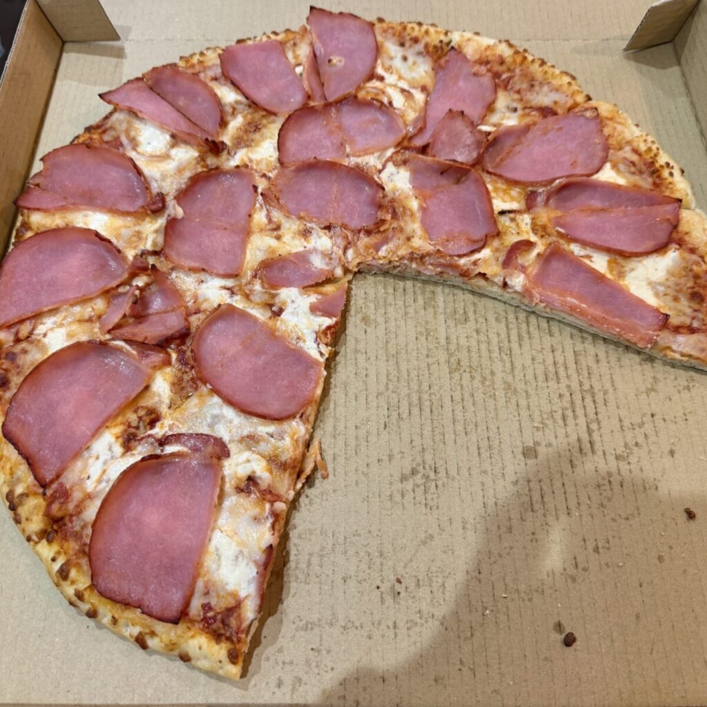 コストコ・フードコートのハム&シーザーピザをお昼に食べた後撮った画像