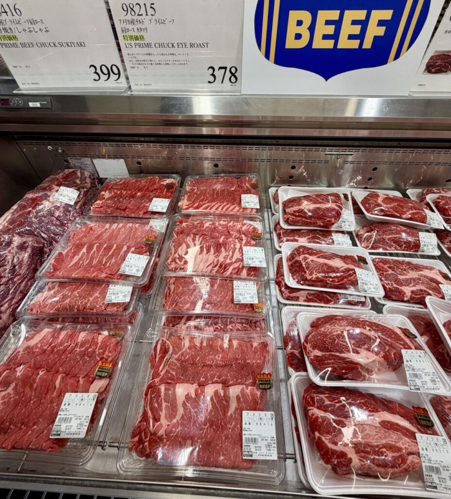 コストコのプライムビーフ肩ロースすき焼き用の売り場